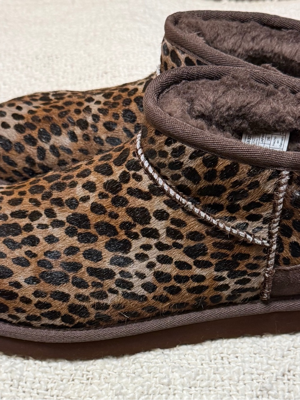 UGG 9M Classic Ultra Mini  Leopard Print Cozy Ankle Boots - Brown - Picture 3 of 6